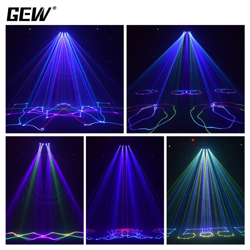 GEVV KTV 4 Heads Full Color Laser Stage Lights Projector Green Animation Laser Light for Christmas Dj Disco Bar