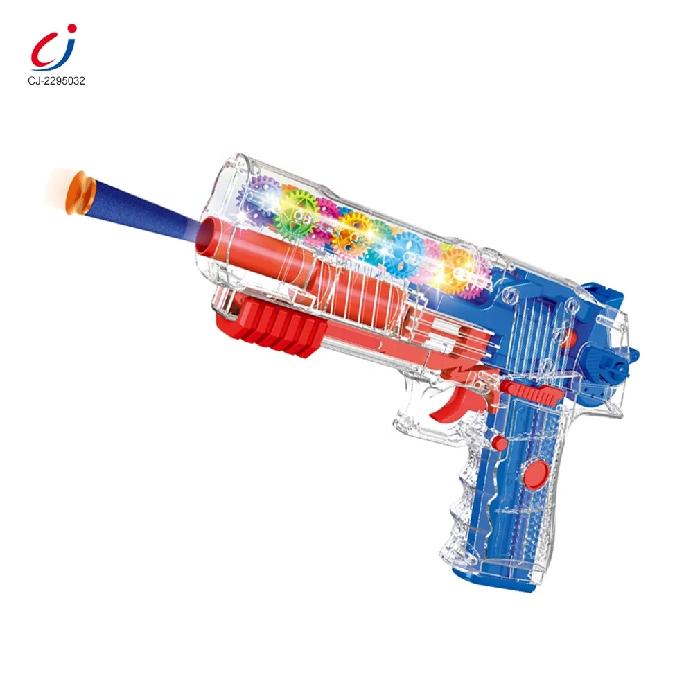 Acoustooptic shooting electric cool soft bullet pistol toy gun vibration transparent gear toy gun with soft toys bullet for kids (1600603120482)