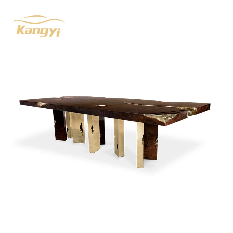 luxury style dining table walnut carving stainless steel legs frame 3.8 m long dining room furniture sets