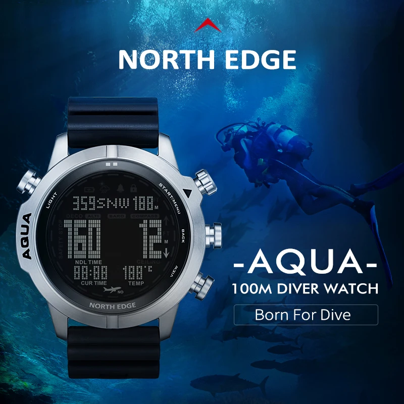 North Edge Aqua new design smart watch 10BAR water resistant Divers Watch with silica gel Watch Strap