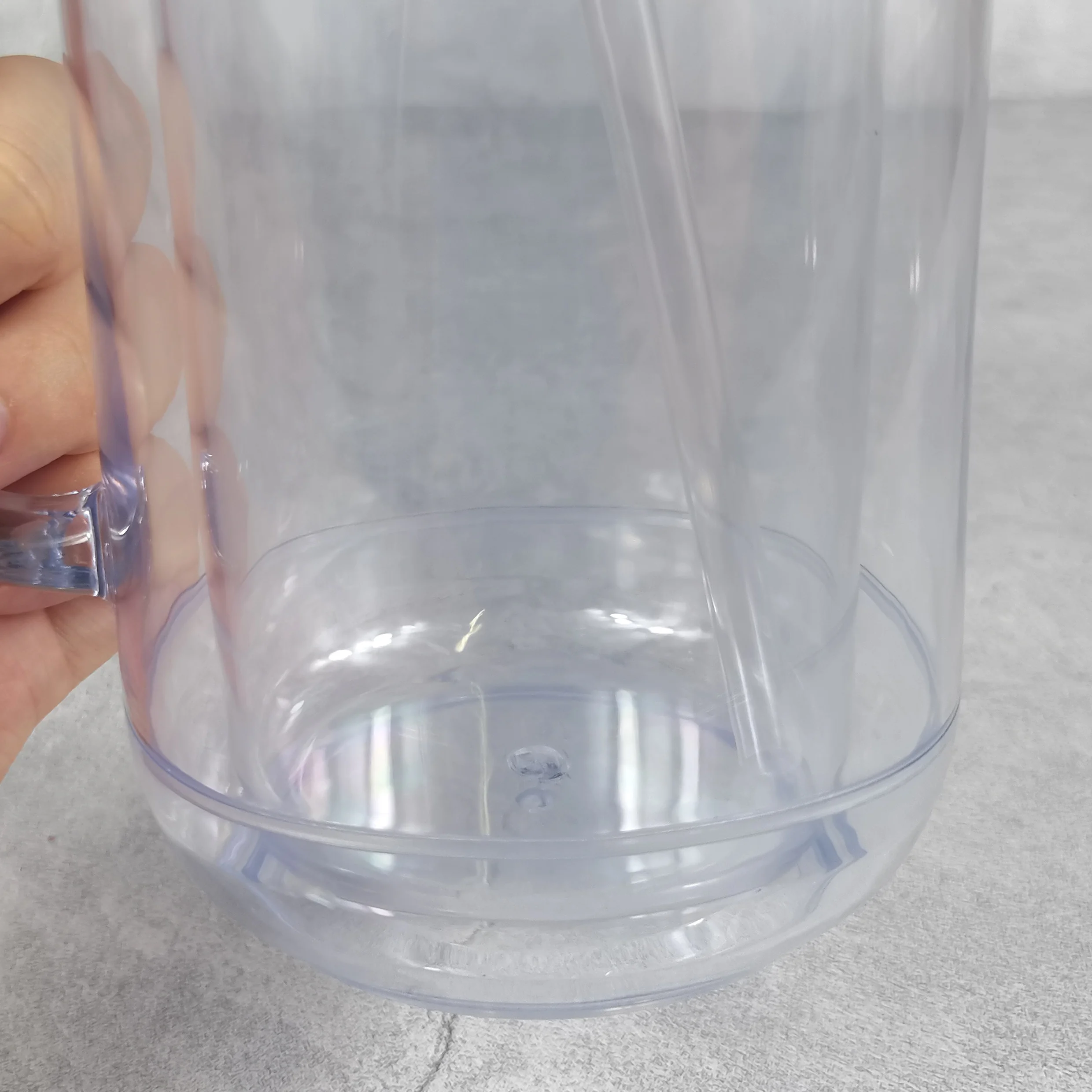 Eco-friendly Acrylic snow globe 20oz clear can cups jar with handle double walled clear plastic water bottle for uv dtf sticker