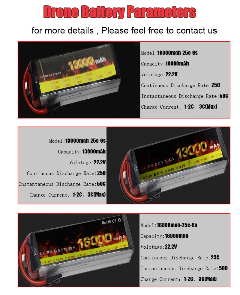 FPV/Drone Battery 6S/12S 16000 MAh 25C 22.2V 44.4V Lipo Battery for FPV/UVA/Agricultural Drone