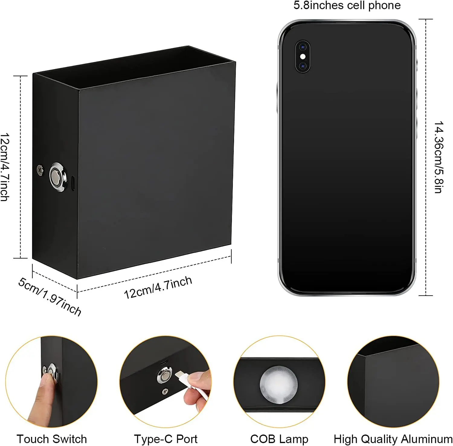 Touch Control LED Wall Sconce Battery Powered Dimmable Indoor Wall Lamp Rechargeable For Hallway Bedroom