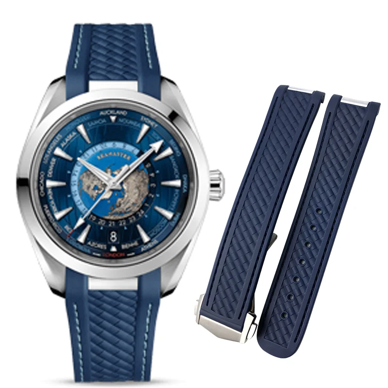 20mm Rubber Silicone Watch Strap Fit For Omega watch Seamaster rubber strap300 Aqua  8900 Steel Buckle Watch band Bracelets