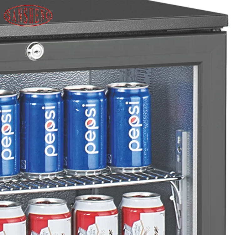 Hot Selling Hotel Room Canned Beverage Refrigerated Adjustable Temperature Mini Glass Door Refrigerator Beverage Display Cabinet