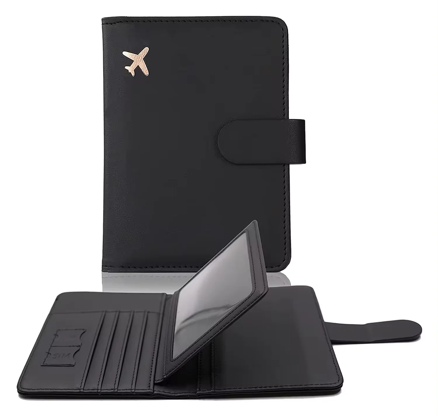 Customized passport card slot holder PU leather magnetic enclosed ID card set passport wallet RFID enclosed