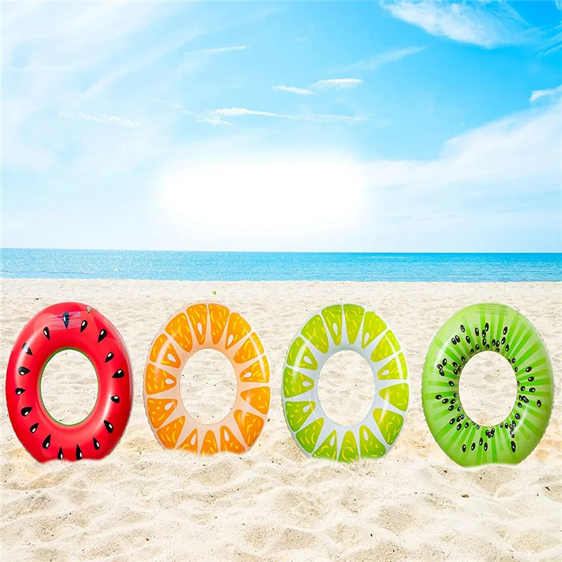 4PCS Fruit Pool Floats Watermelon Kiwi Orange Lemon Swimming Rings Inflatable Tubes Fun Water Toys for Kids Adults