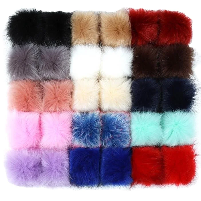 faux fur Pom For Beanie Hats Snap On fluffy fox Pompom Detachable Faux raccoon Fur