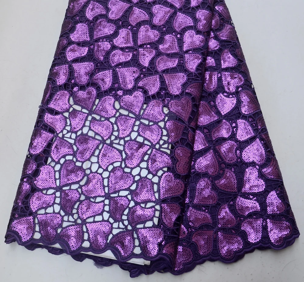 Wholesale High Quality Purple Hand Cut Organza With Full Sequins African Wedding Double Organza Dress lace fabric