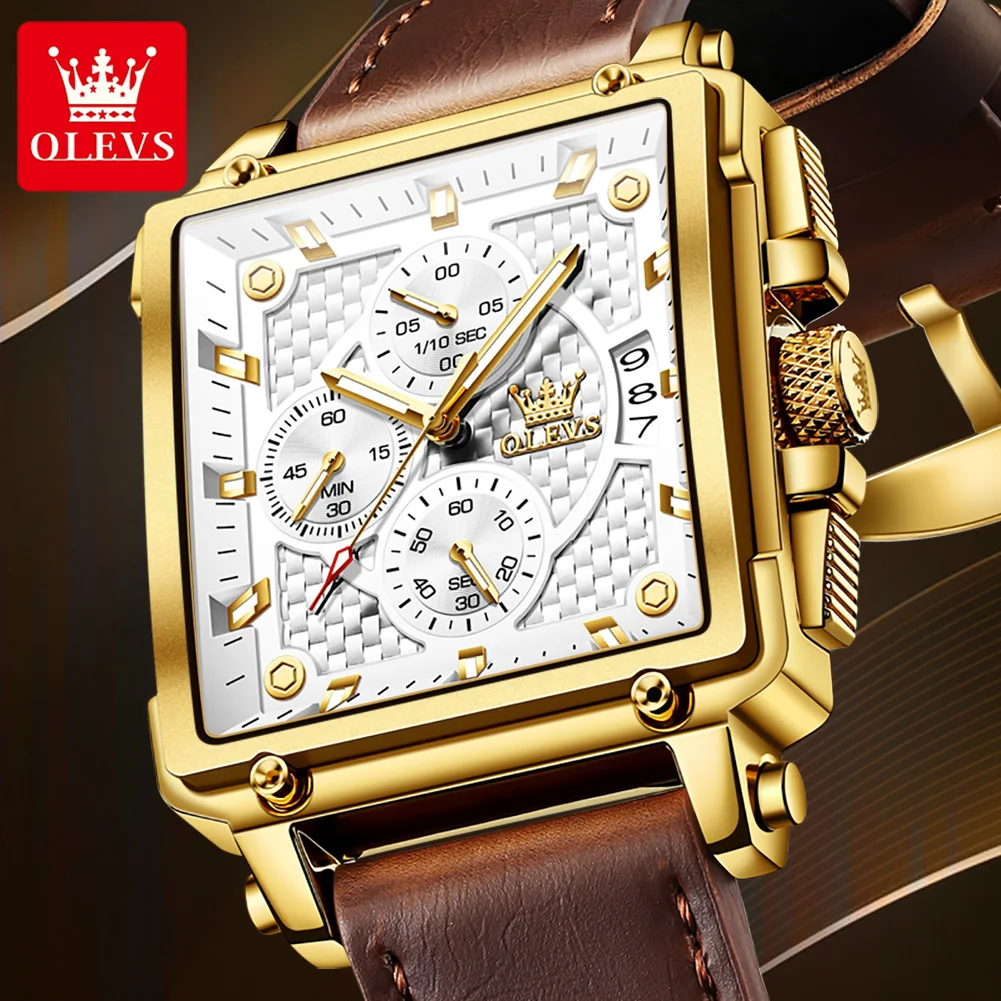 OLEVS 9925 Stainless Steel Strap Waterproof Men Wristwatch Business Dual Calendar Diamond Dial Quartz Watch for Men