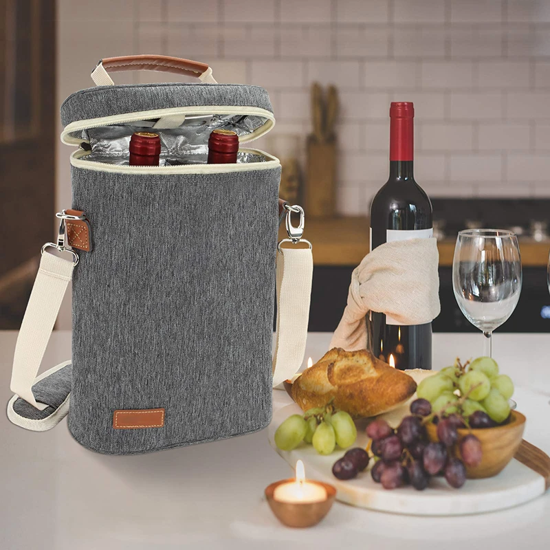 Custom Logo Leakproof Travel Insulated Wine Bottle Carrier Bag Picnic Tote Wine Cooler Bag