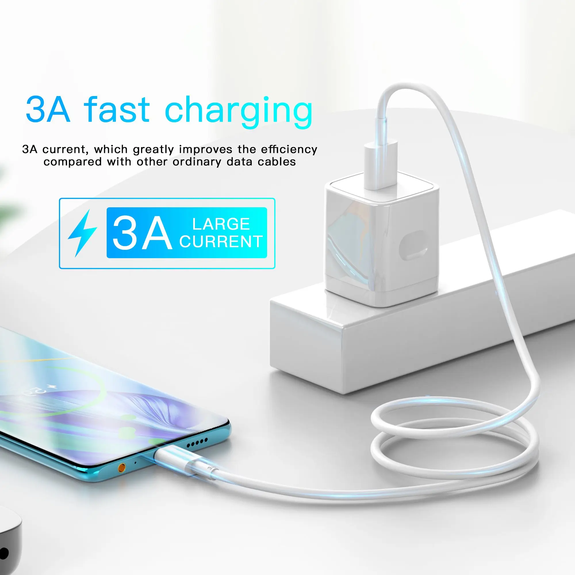 Customized 3ft/6ft Quick Charge USB Phone Charger Cable Data Cord Android Phone Charger Cable USB-A to Type-C for Huawei