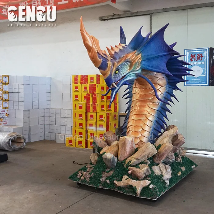 Colorful Dinosaur Giant Animatronic Dinosaur Dragon Head Model For Sale