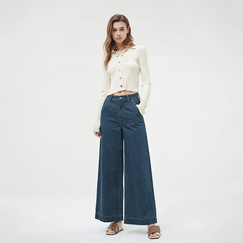 Quality  retro loose wide-leg jeans for women with high waist, slim temperament and versatile granny pants