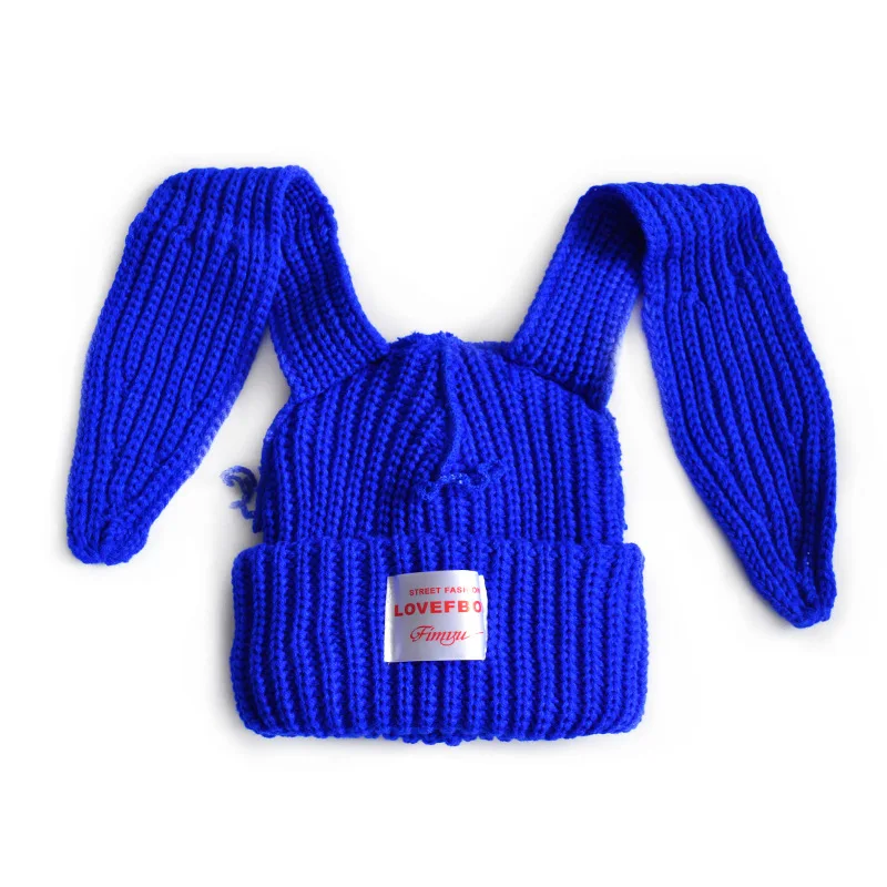 Rabbit Knitted Beanie Winter Women Cute Rabbit Ears Slouchy Beanies Outdoor Soft Warm Skullies Beanies Custom Logo