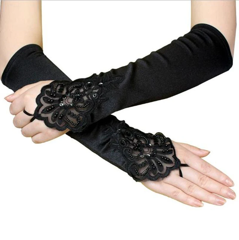 Wholesale Stock Party Gloves Fashion Black Fingerless Bride Gloves Long Satin Gloves For Bridal