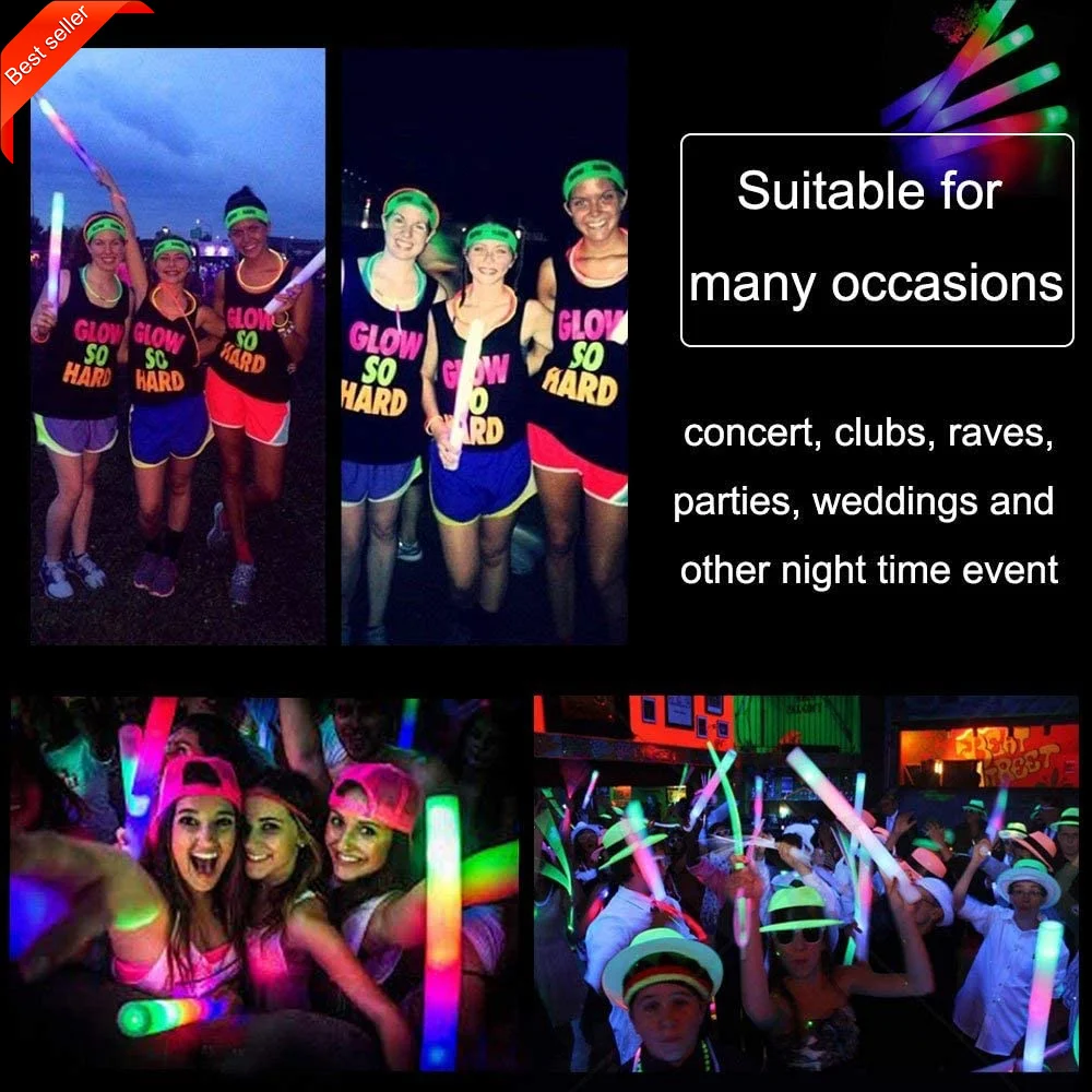 Hot Selling LED Glow Light Sticks Wands Neon Light Up Foam Batons Tubes Party Supplies