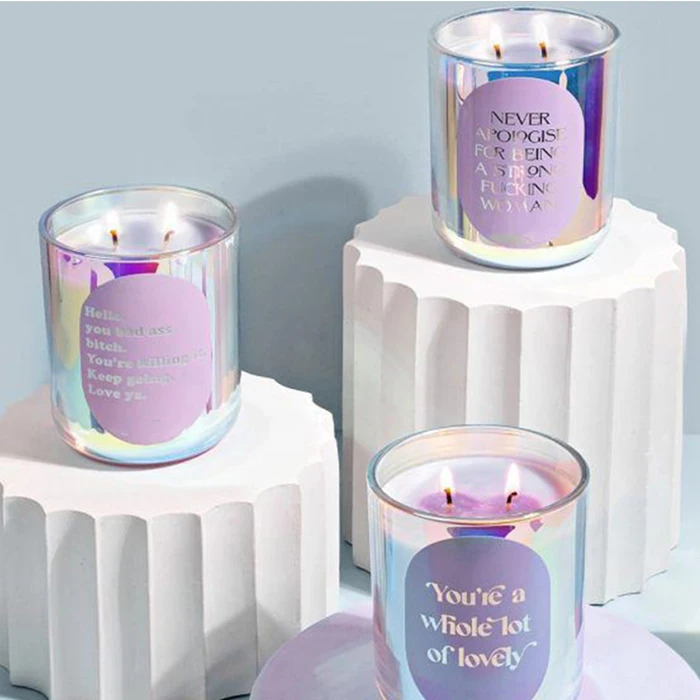 True Scent 6oz 8oz 10oz iridescent holographic candle jar white frosted empty glass candle jar with lid clear candle jars