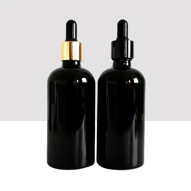 Best selling 30 ml 50ml original shiny black glass dropper bottle 15ml 100ml hair oil essential oil repair serum glass bottle