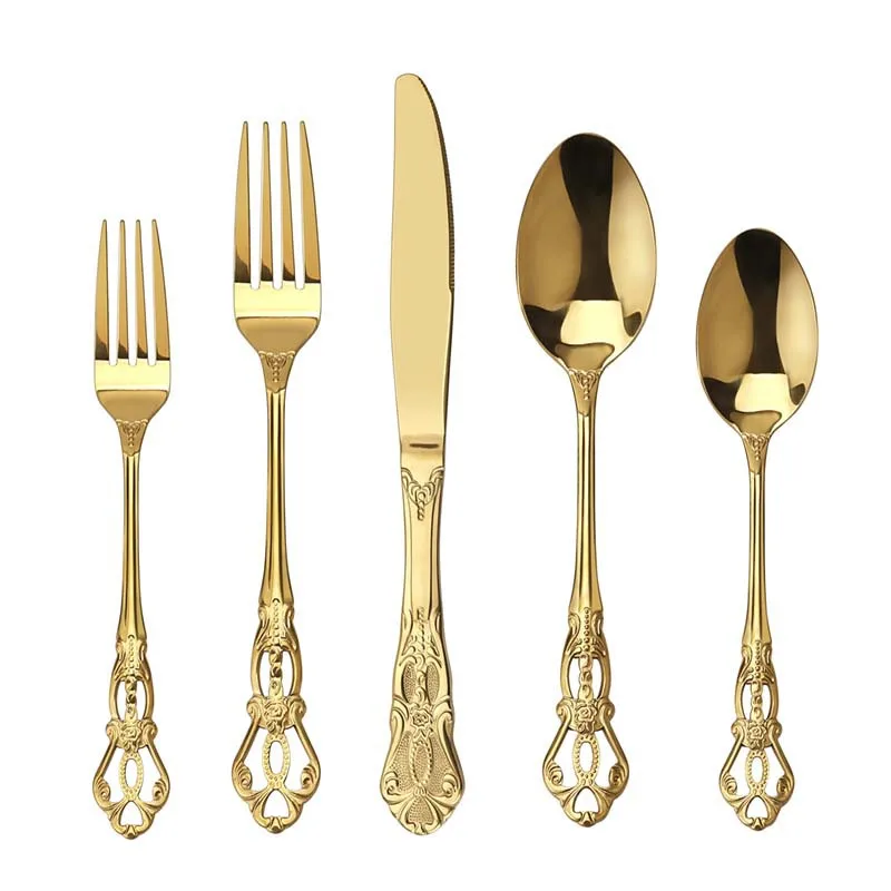 Household Retro light luxury  Stainless Steel   Flatware Set Matte Polished Dessert Cutlery Spoon Fork for Food & Home Use