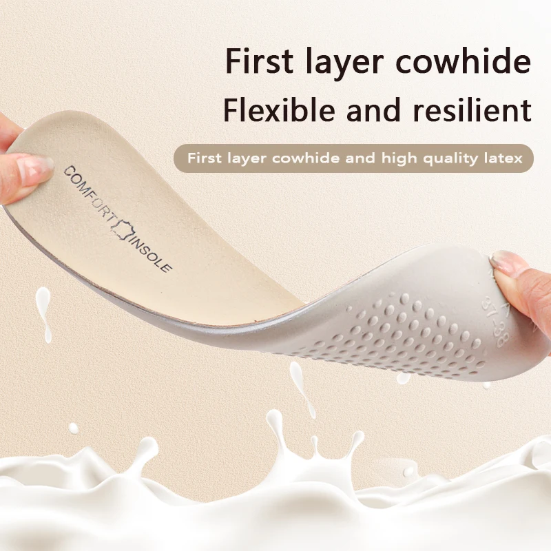 Cowhide Sheepskin Insoles for Shoes Latex Sport Insole Arch Support Shoe Pads Shock Absorbing Plantar Fasciitis Template Inserts