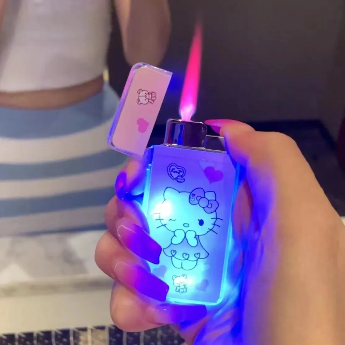 Ветрозащитный Надувной розовый пламя мультфильм hello kitty светодиодная зажигалка с мигающими зажигалками для подарков на день рождения Isqueiros зажигалки