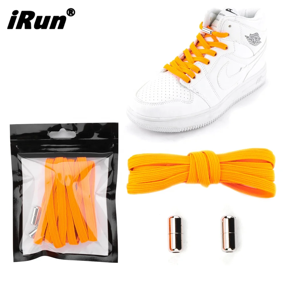 iRun Custom Package Flexible No Tie Elastic Shoelaces Flat Polyester Rubber Replacement Shoelaces with Metal Capsule Lock