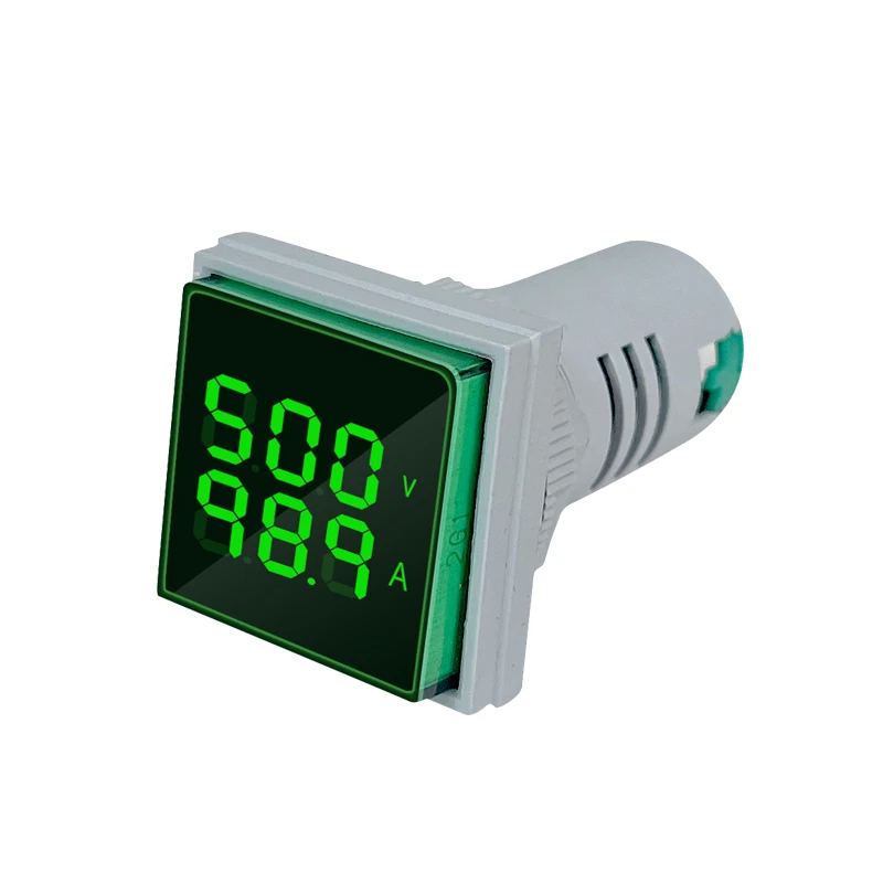 yellow Square V+A LED Display 22mm AC Meter Indicator 2 in 1 digital ammeter and voltmeter