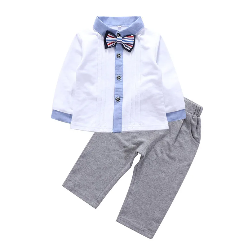 
VitaG Dropshipping spring autumn children Korean shirt small bow tie little gentleman boy shirt lapel boy suit kid clothing sets 