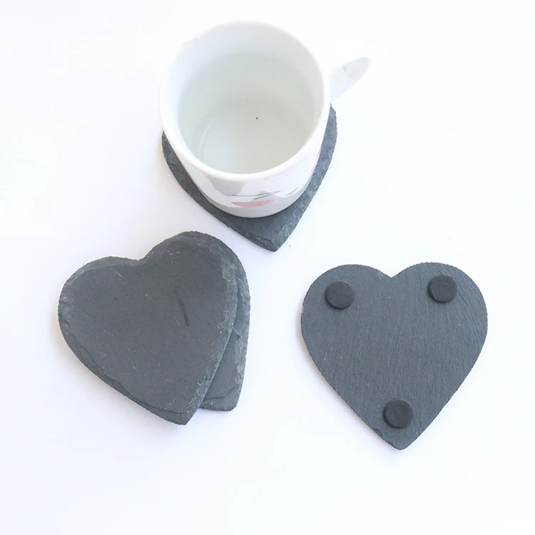 2021 Hot Sale Customized Natural slate Stone Heart Shape Coaster Set