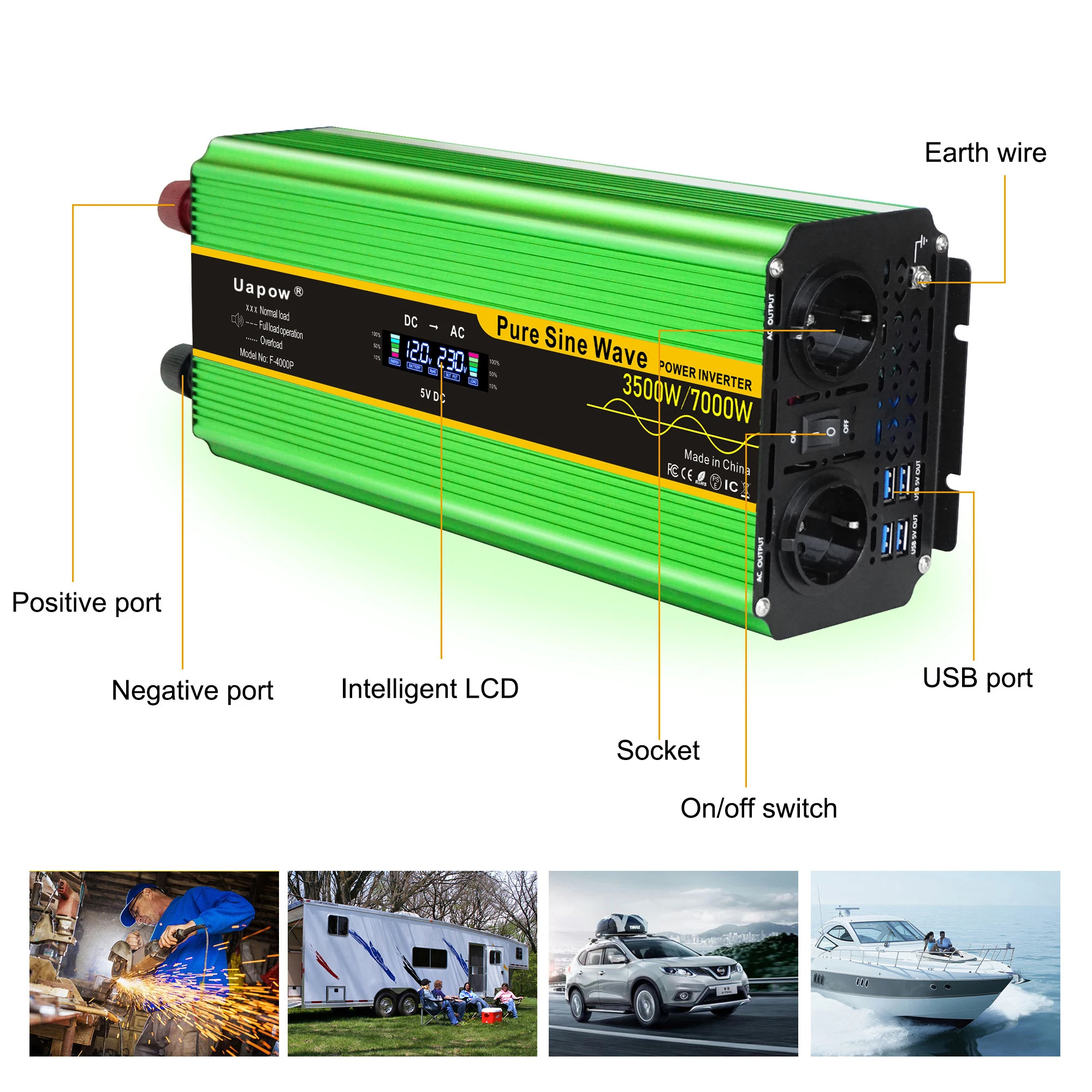 Pure Sine Wave 12V 24V DC to AC Power inverter Off Grid 3000W Solar Inverter 3500W for home appliances 220V 240V High Efficiency