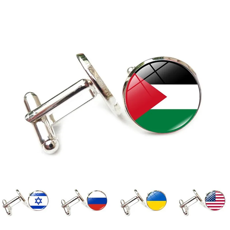 Wholesale Palestinian flag Cufflinks Custom Logo Time Gemstone Shirt Cufflinks Button Customization Cufflink For Man