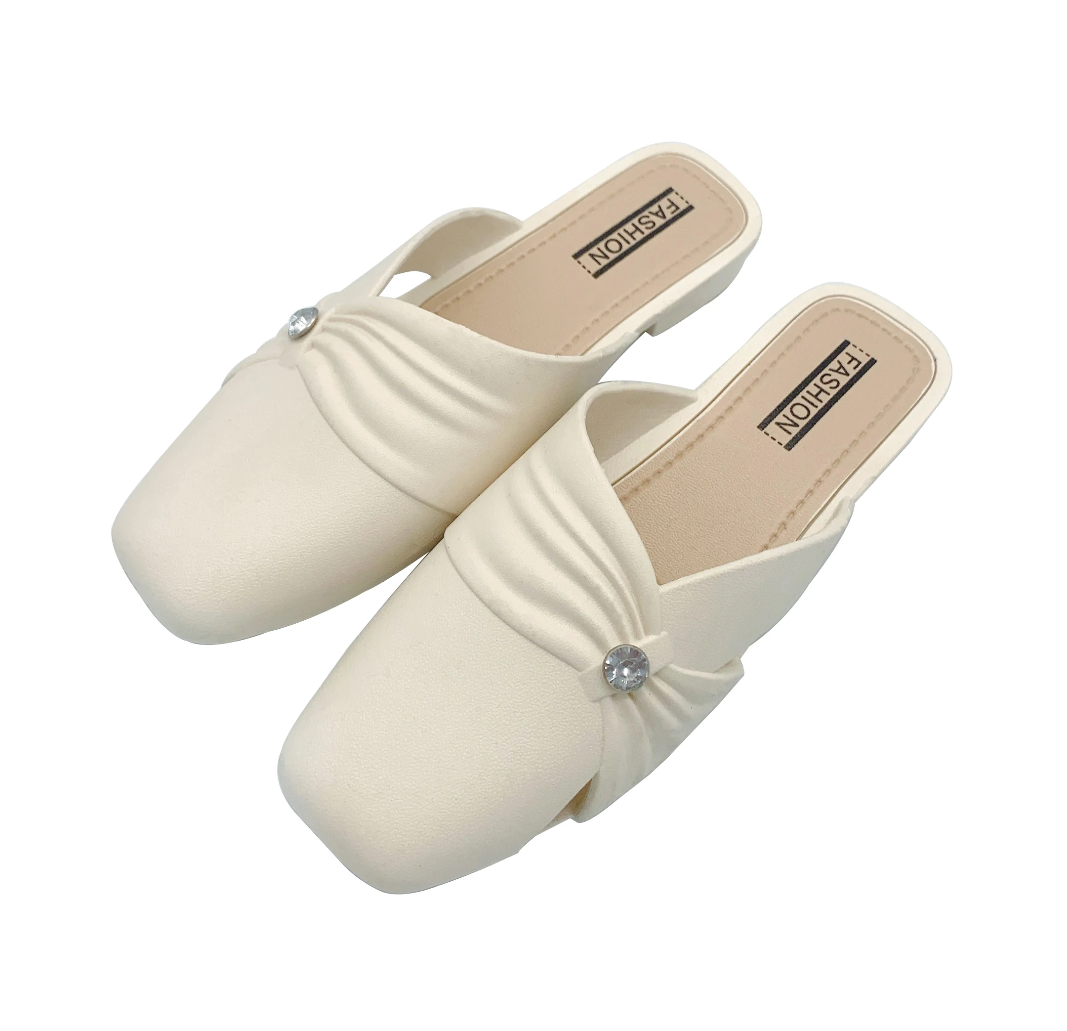 Female Shoes Large Size Closed Toe Half Drag Luxury Flats Sandals Ladies Half Slipper