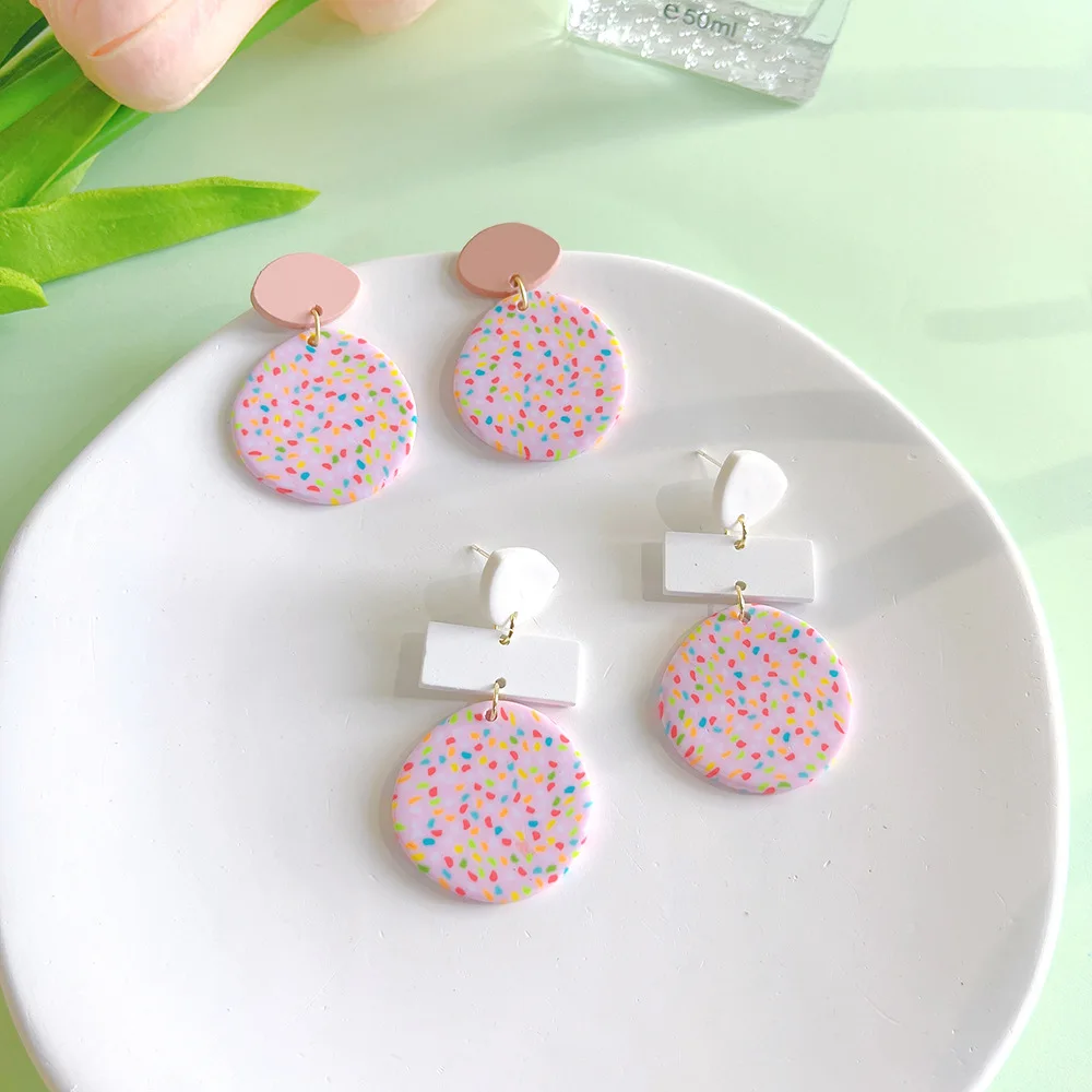 Bohemia  Geometric Pattern Earrings Wholesale Bohemian Handmade Colorful Round Polymer Clay Stud Earrings Women