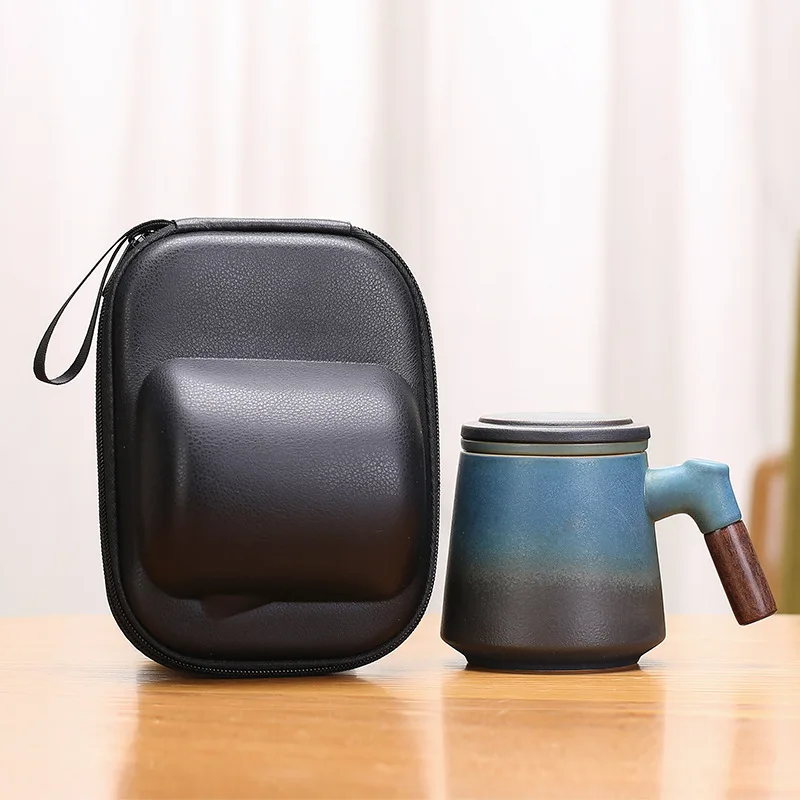 Mug Ceramic Office Custom Logo Tea Separation Cup Wooden Handle Filtered Tea Leaves with Tea Infuser