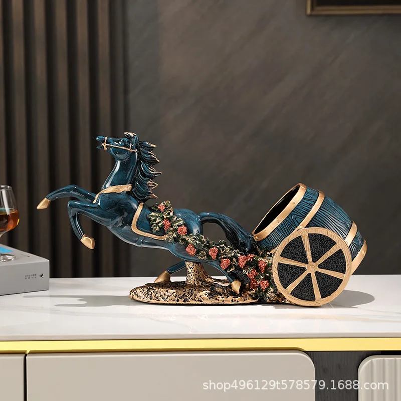 New Chinese horse wine rack decoration light luxury high-end porch side cabinet housewarming new home wine cabinet decoration
