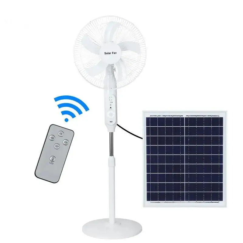 16 Inch Solar Fan Solar Powered AC DC Rechargeable Fan Price Cheap Stand Solar Fan with Solar Panel and LED Light