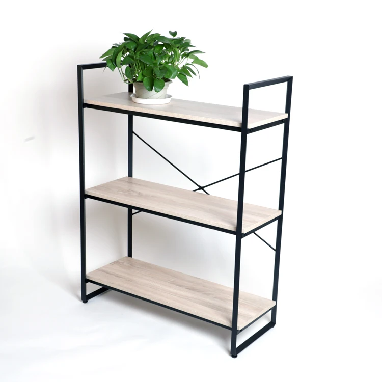 Comfortable style black metal and wooden shelf with multiple layers