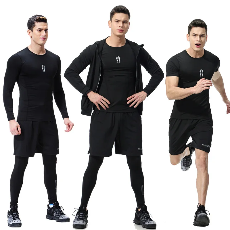 High Quality 2022 Custom Men Gym Wear Stretch Running Sweatsuit Compression Sports Wear 5 Pieces Training Wear