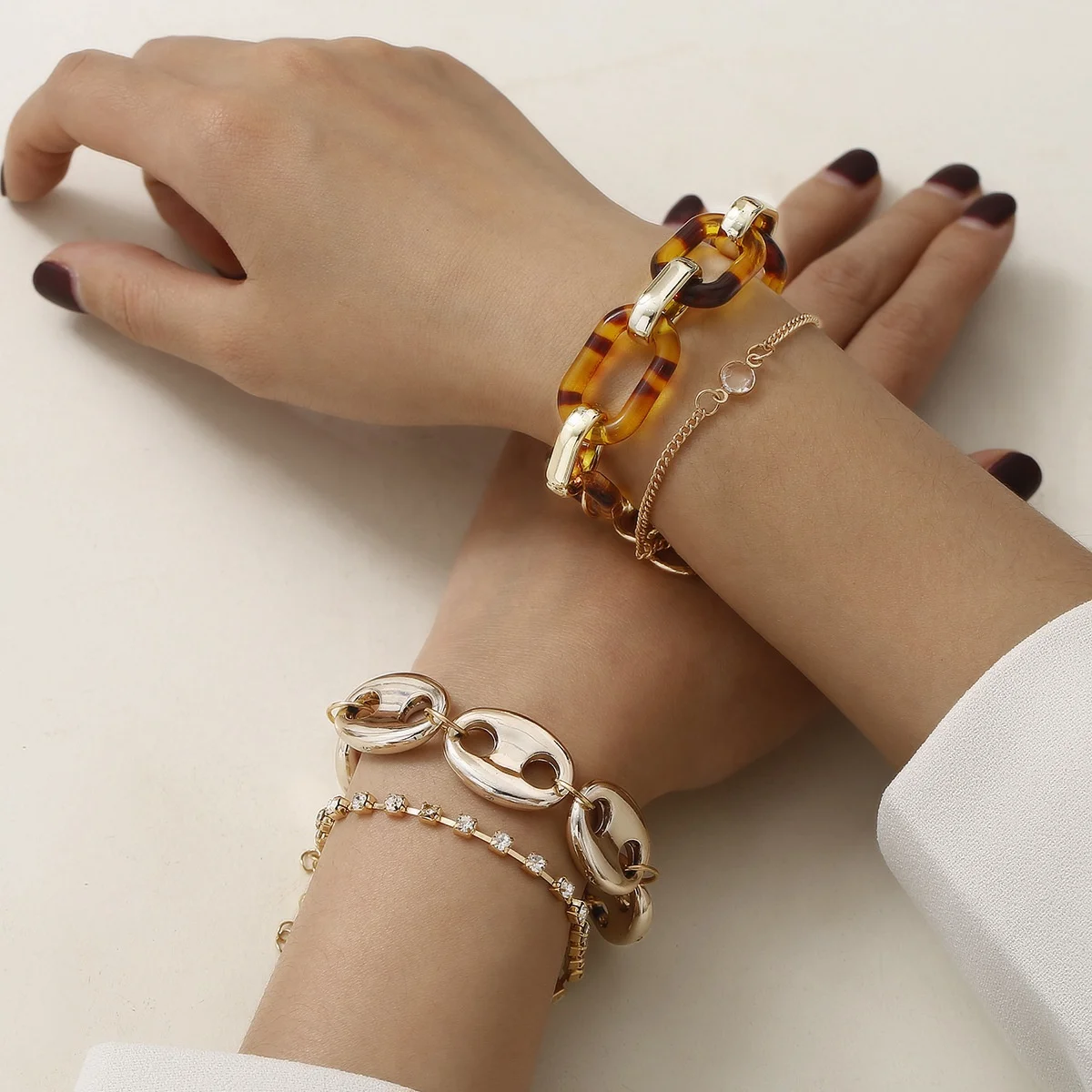 Винтаж 4 шт./компл. со стразами серебряная цепочка браслет ювелирные изделия для женщин 2020 модный детский костюм леопардовой расцветки; Смолы цепи браслеты с подвесками