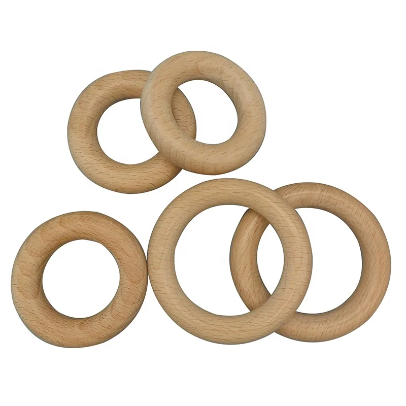 Wholesale Custom Size Wooden Baby Teether Ring Beech Wood Newborn Teething Toy