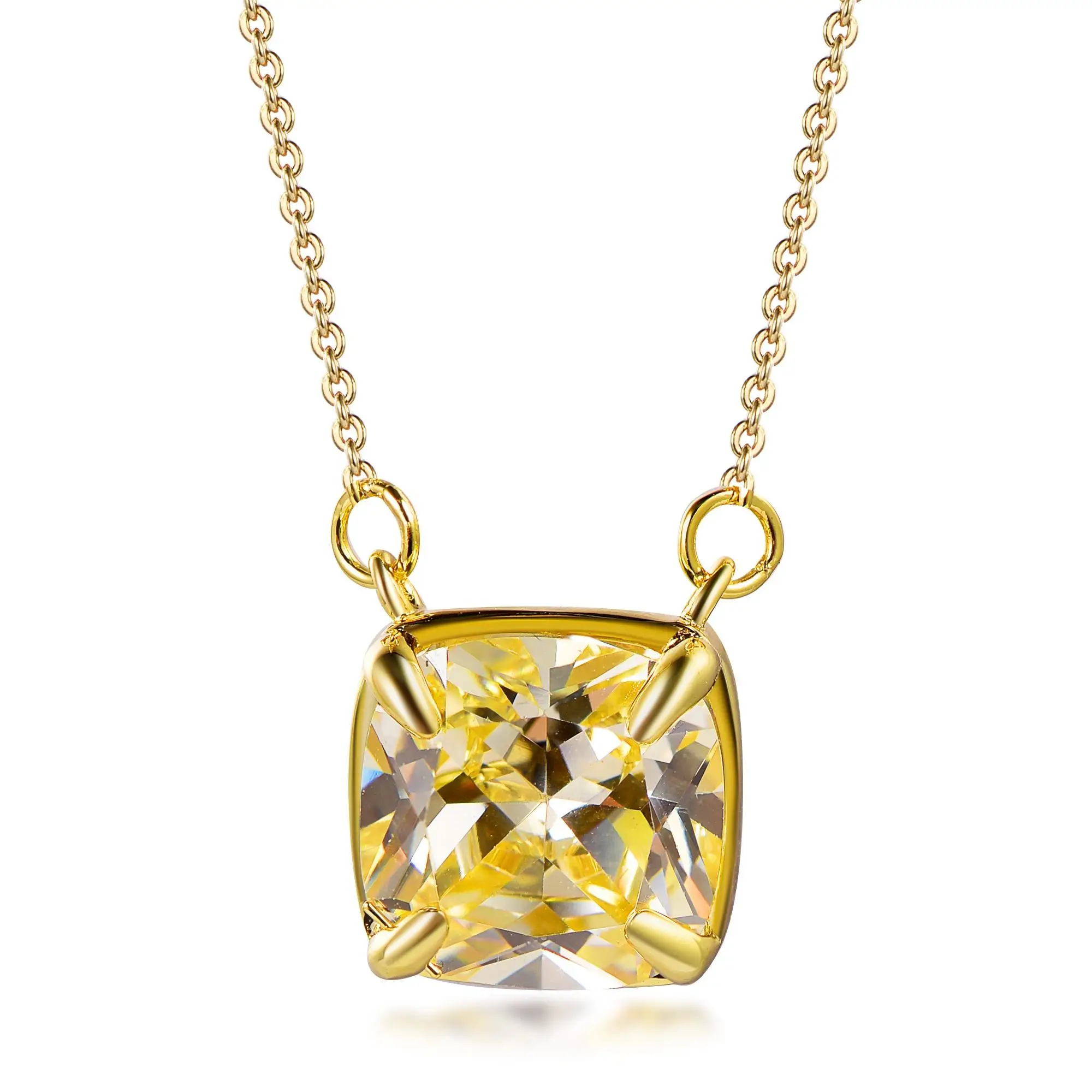 925 Sterling Silver Necklace with Simple Yellow Zircon High-End Gold Plated Jewelry Trendy Link Chain for Parties Weddings Gifts