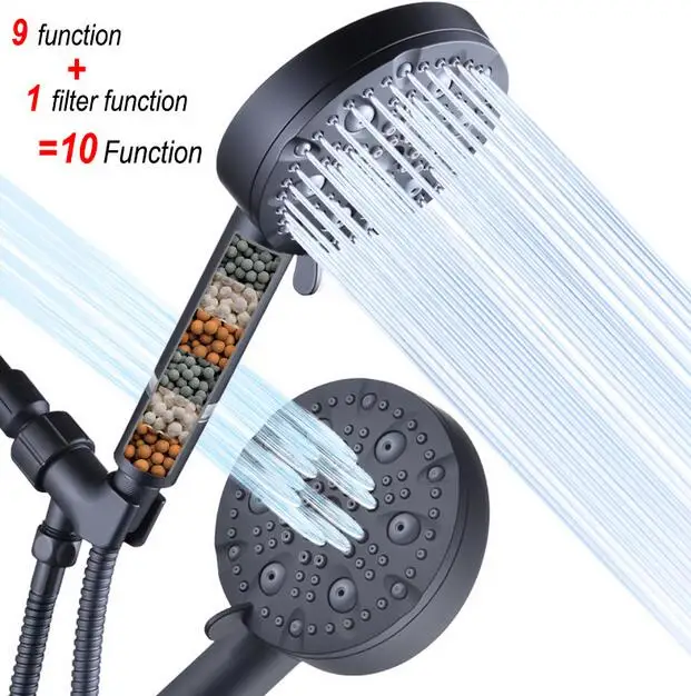 Wholesale ABS Plastic High Pressure 9 Spray Mode Message Handheld  Showerhead with Filters Mineral Beads