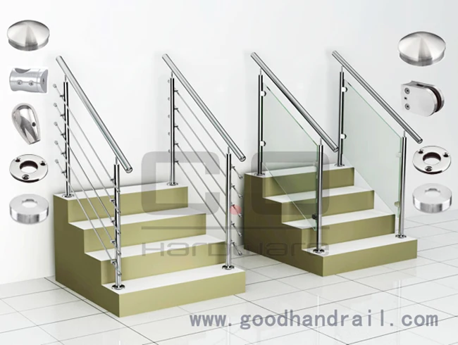 Outdoor balustrade stainless steel post cable deck railing with mental handrail