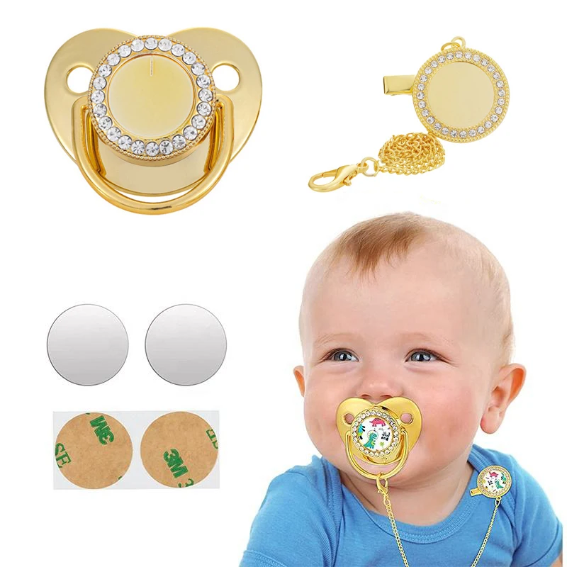 Sublimation Baby Gift baby Pacifier Clip Bling Crystal Diamond Soother Blank Baby Pacifier