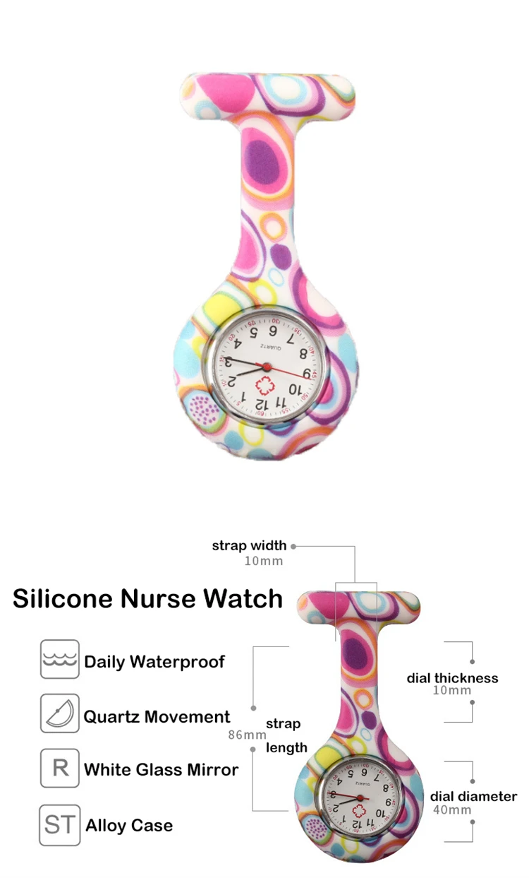 Sublimation Nursing Broches FOB Rubber Silicone Nurses Pocket Watches