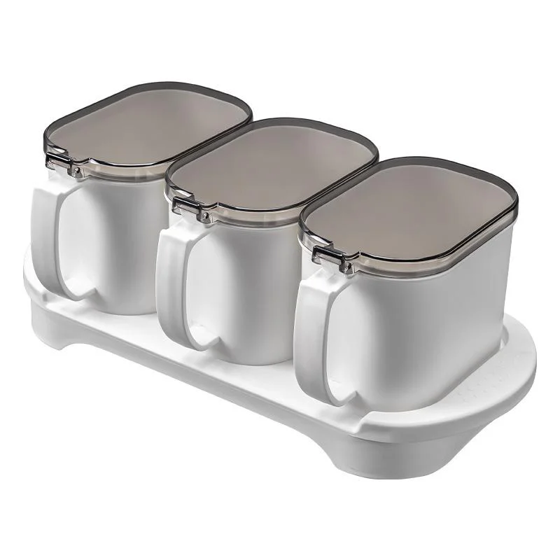 Мульти-спецификации тремя решетками кухонный набор горшочков для приправ с ручкой и прозрачная крышка для защиты от пыли