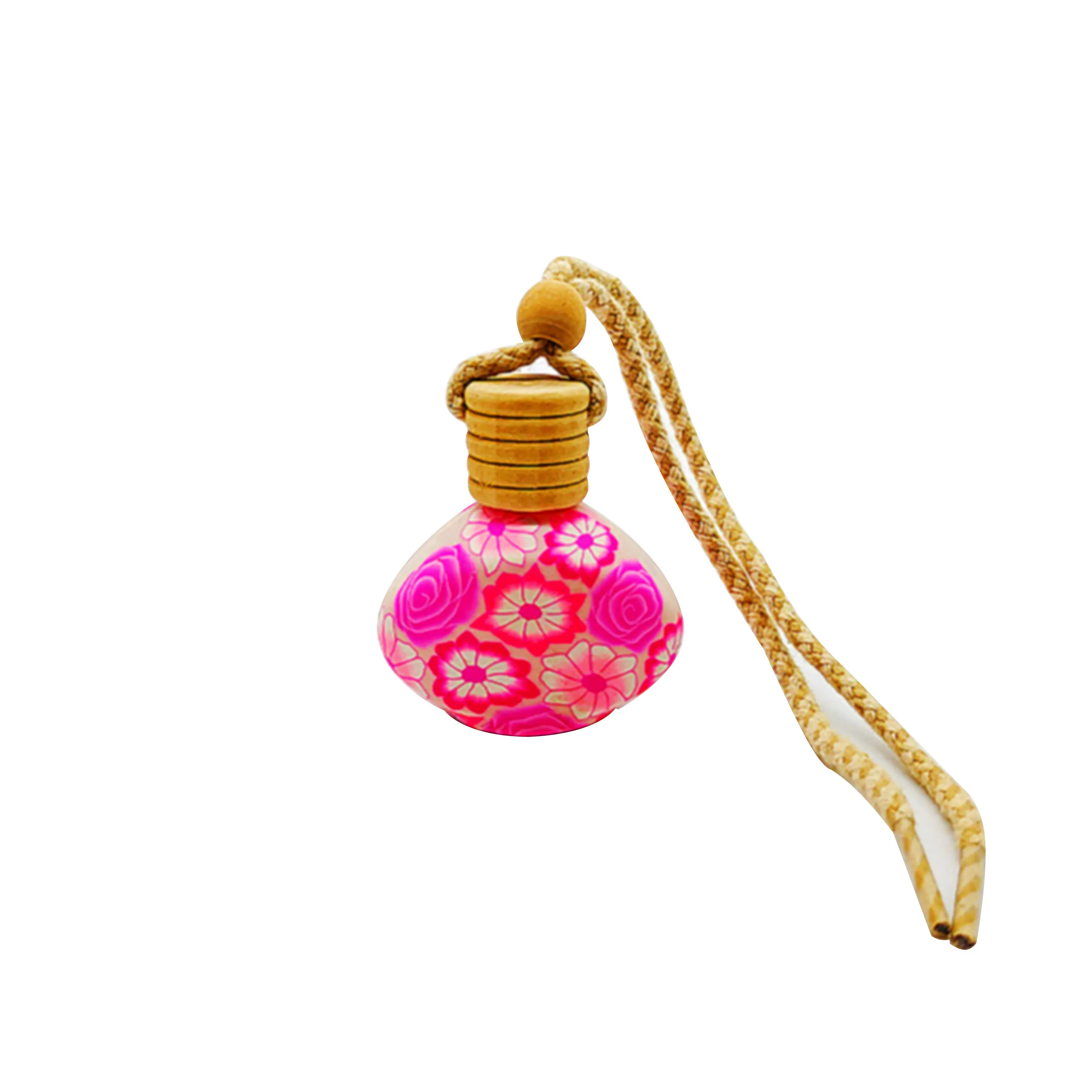 Custom art printed hanging car air freshener glass bottle diffuser car hanging bottle perfume 10ml