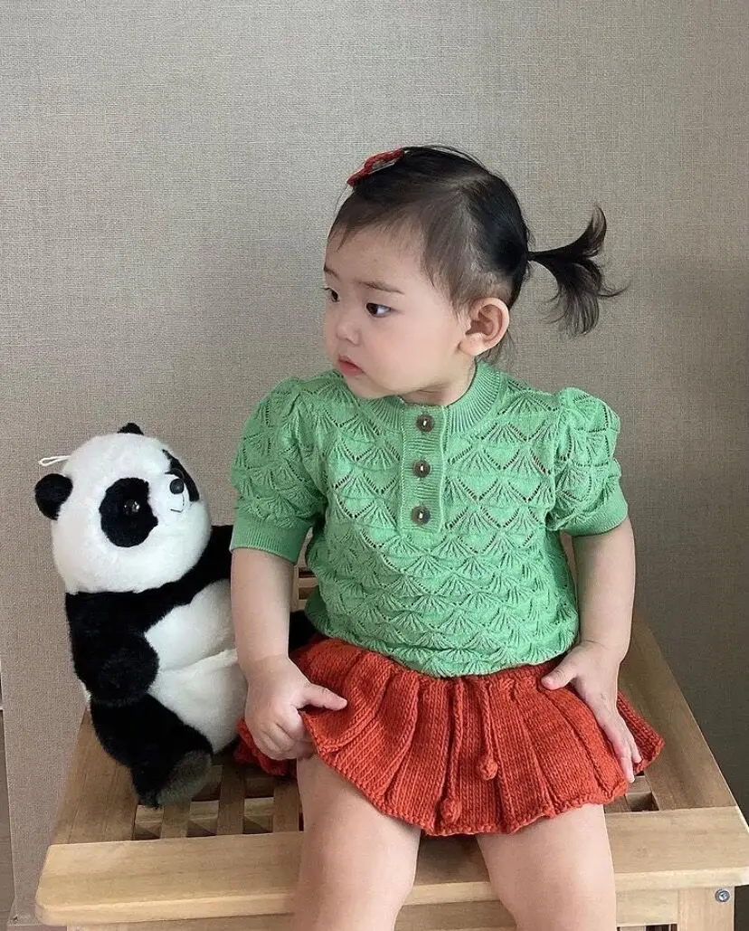 Custom summer short sleeve knitwear crochet knit tops t shirts for girls