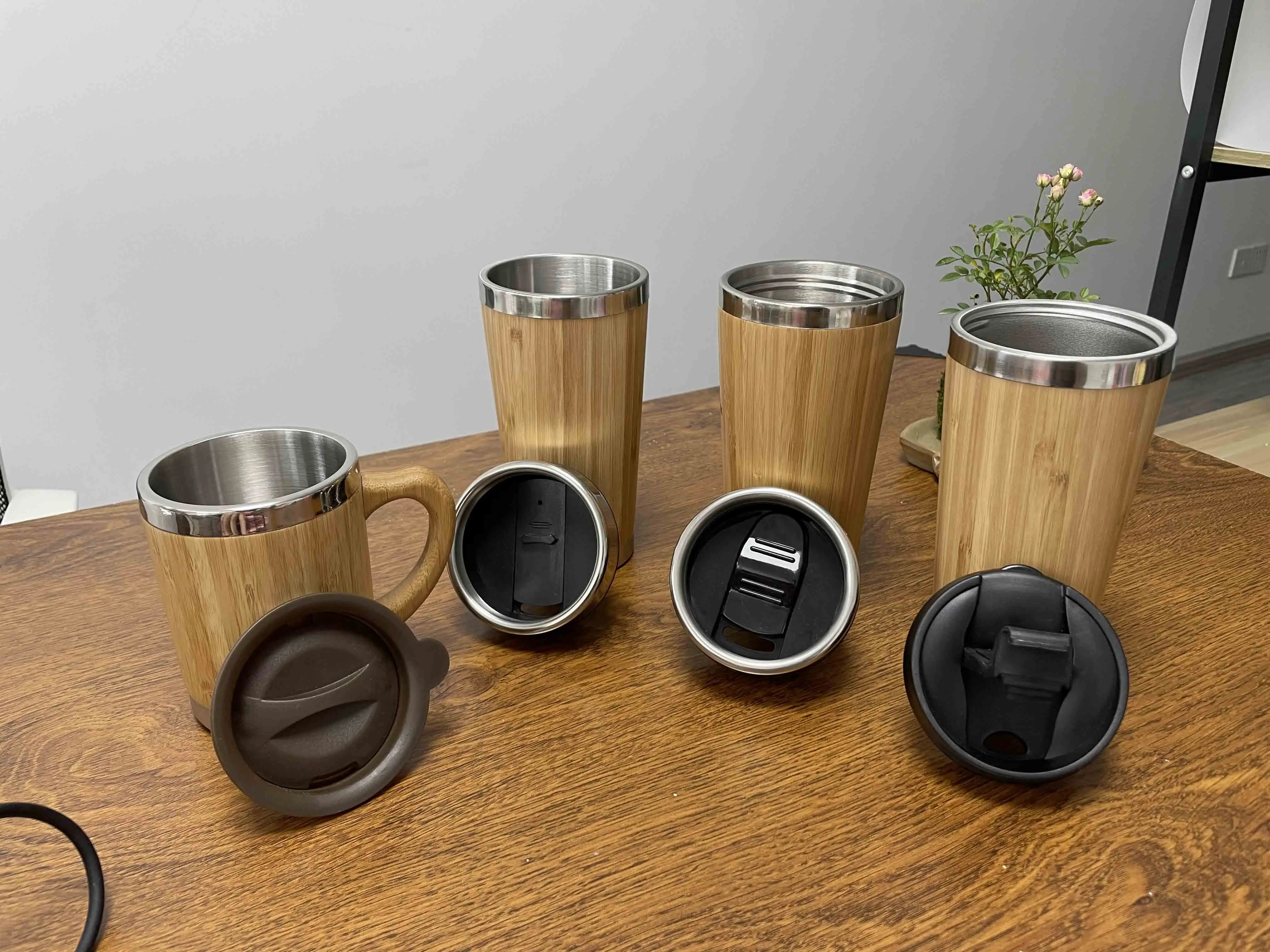 350ml 450ml 500ml 530ml Eco-Friendly High Quality Real Wooden Double Wall Vacuum Insulated Flask Bamboo Water Bottle for Tea